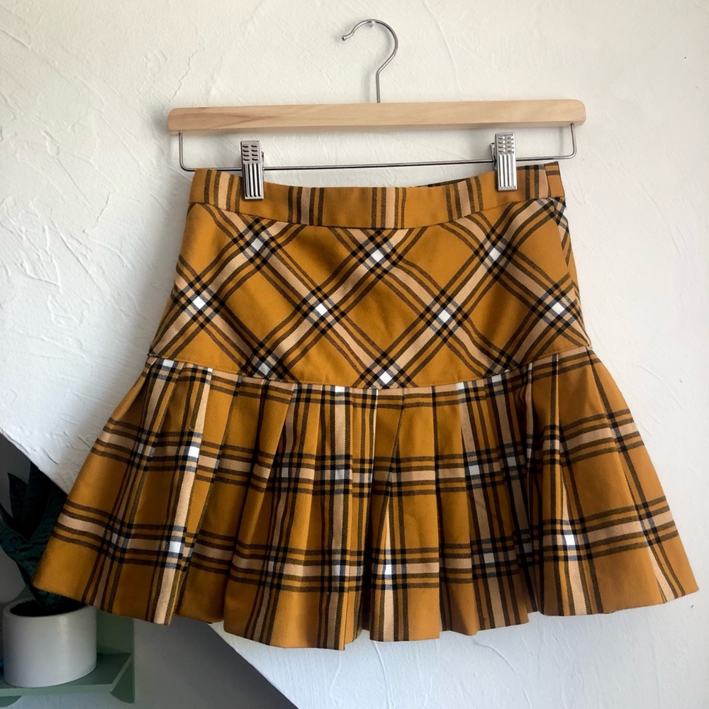 Pleated Plaid Golden Yellow Skirt